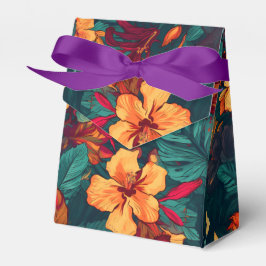 Caja Para Regalos Hibiscus colorido, floral verde Naranja amarillo