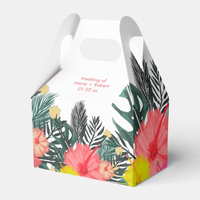 Caja Para Regalos Hibiscus Hawaii Mano tropical dibujada Boda brilla (Front Side)