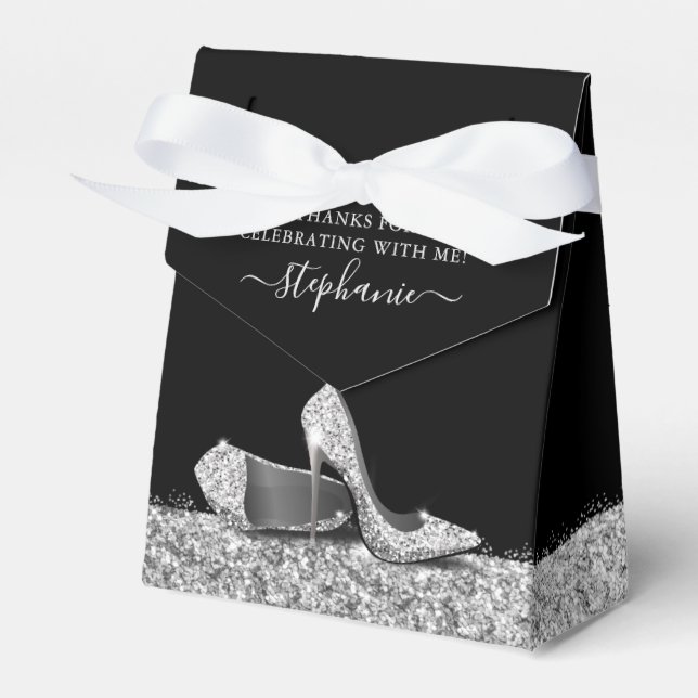 Caja Para Regalos High Heel Stiletto Shoe Black Silver Cumpleaños (Front Side)