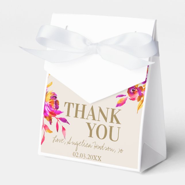 Caja Para Regalos Hinchera floral dorada rosa ducha Brunch (Front Side)