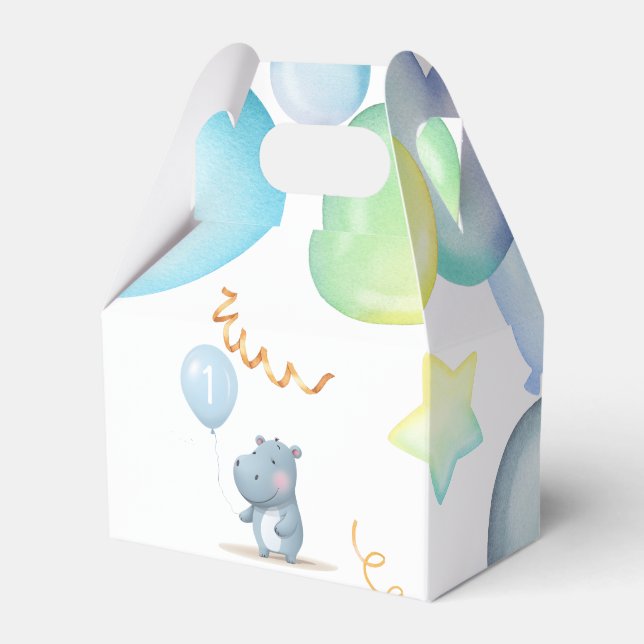 Caja Para Regalos Hippo Cumpleaños azul suave simple (Front Side)