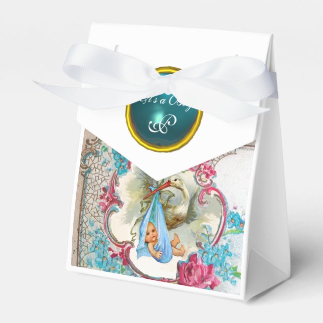 Caja Para Regalos HISTORIAL BEBÉ CHICO DUCHA AZUL GEM MONOGRAMA Blan (Front Side)