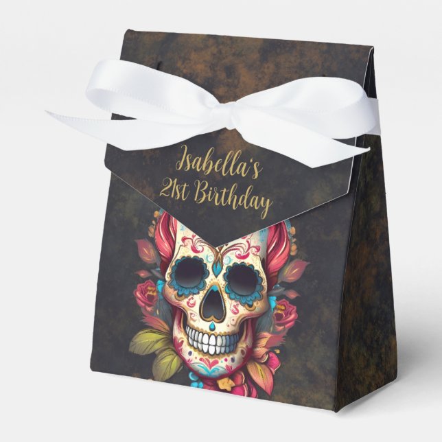 Caja Para Regalos Hito de la calavera azucarera floral Cumpleaños (Front Side)