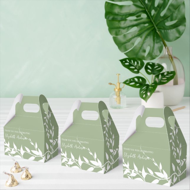 Caja Para Regalos Hojas Botánicas Verde Salvia Despedida de Soltera (Múltiple)