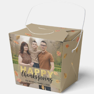 Caja Para Regalos Hojas Cálidas Guión Dorado Feliz Día de Acción de