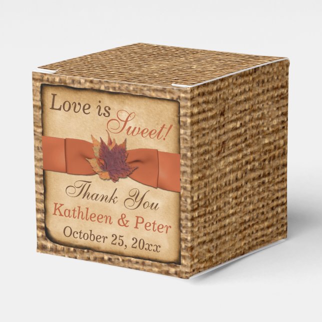 Caja Para Regalos Hojas de otoño, FAUX Burlap Favorito Box - Naranja (Costado Anverso)