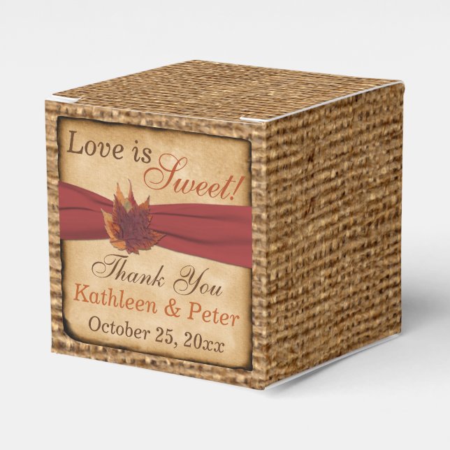 Caja Para Regalos Hojas de otoño, FAUX Burlap Favorito Box - Rust (Costado Anverso)