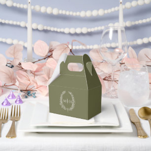 Caja Para Regalos Hojas de ovario monograma boda blanco verde oliva
