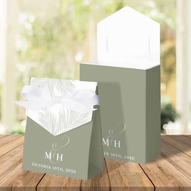 Caja Para Regalos Hojas de palmeras tropicales botánicas de boda Bea (Simple palm leaves green monogram favor box)