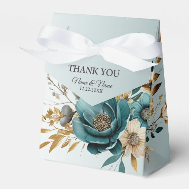 Caja Para Regalos Hojas doradas de flores blancas turquesa del parti (Front Side)