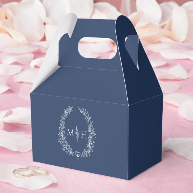 Caja Para Regalos Hojas ovaladas monograma boda blanco azul marino (Boda)