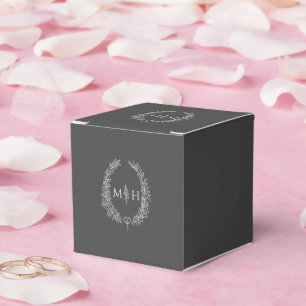 Caja Para Regalos Hojas ovaladas monograma boda blanco gris carbón v