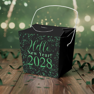 Caja Para Regalos ¡Hola Año Nuevo! Nochevieja Verde Negro Brillante