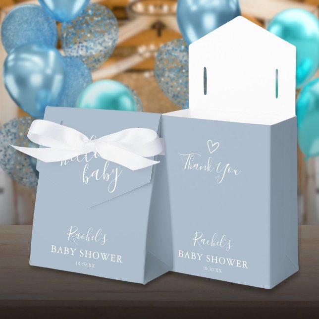 Caja Para Regalos Hola Baby Shower Baby Boy Dusty Blue Cute Heart (Hello Baby Shower Baby Boy Dusty Blue Cute Heart Favor Boxes)