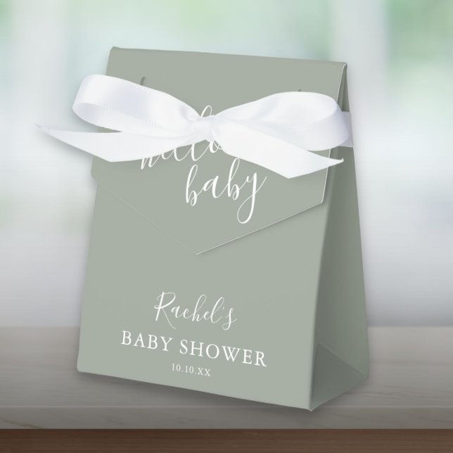 Caja Para Regalos Hola Baby Shower Género Neutral Boho Sage Green (Hello Baby Shower Gender Neutral Boho Sage Green Favor Box)