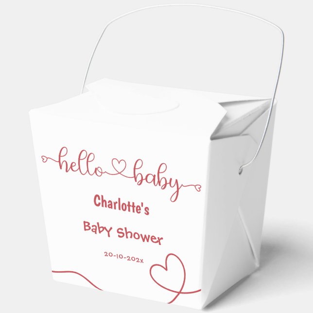 Caja Para Regalos Hola Bebé Corazón Rojo Mínimo Shower de Bebé (Anverso)