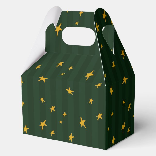 Caja Para Regalos Holiday Green Yellow Star Stripe Christmas (Reverso )