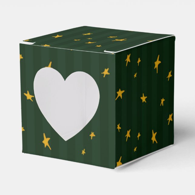 Caja Para Regalos Holiday Green Yellow Star Stripe Christmas (Anverso)