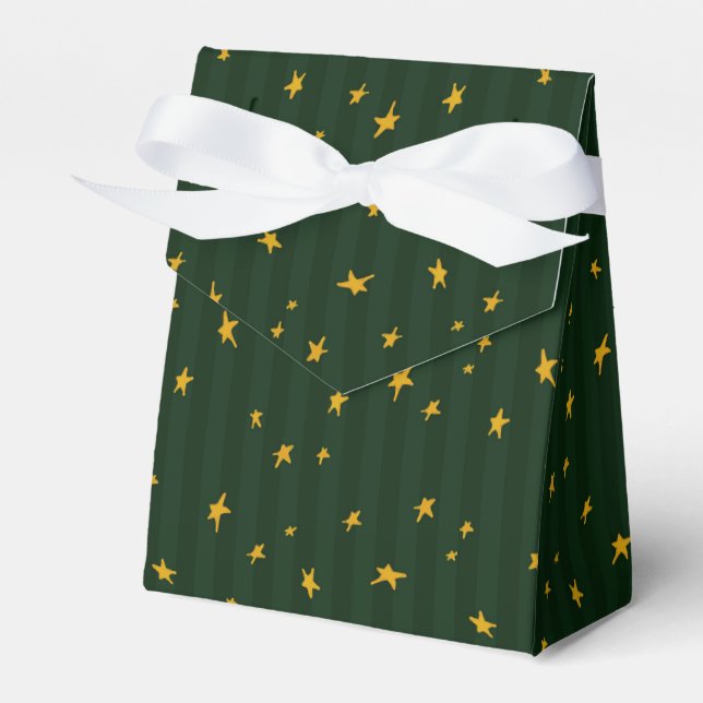 Caja Para Regalos Holiday Green Yellow Star Stripe Christmas (Front Side)