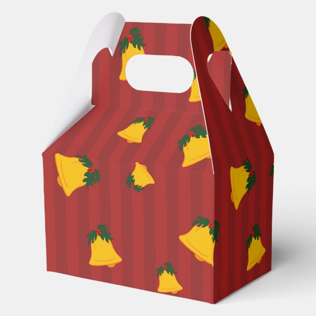 Caja Para Regalos Holiday Red Gold Stripe Bells Christmas (Reverso )
