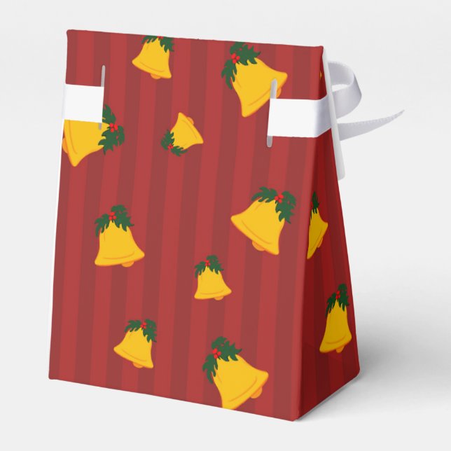 Caja Para Regalos Holiday Red Gold Stripe Bells Christmas (Reverso)