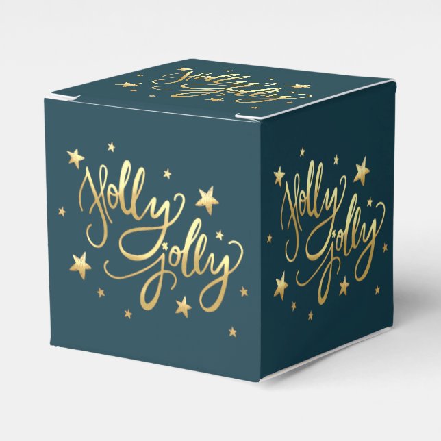 Caja Para Regalos Holly Jolly | Elegante guión de Relieve metalizado (Costado Anverso)