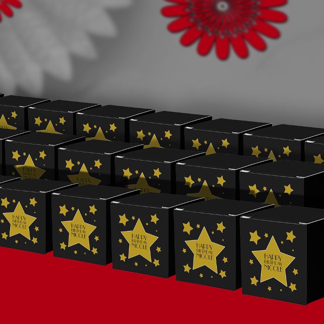 Caja Para Regalos Hollywood Birday Theme Gold Stars On Black (Subido por el creador)
