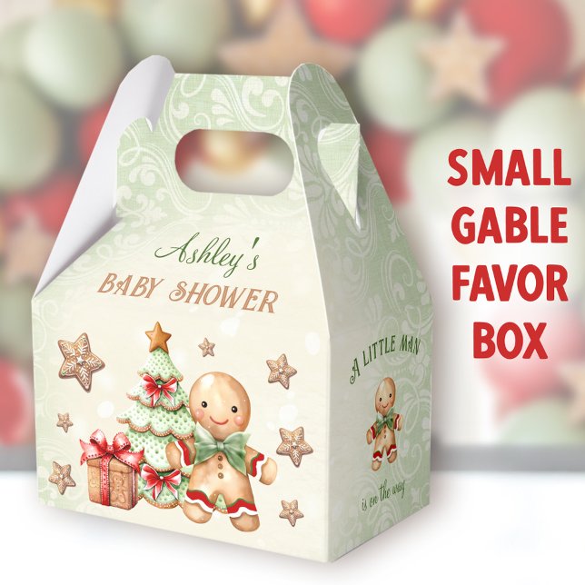 Caja Para Regalos Hombre de pan de jengibre Navidades verdes Baby Sh (Gingerbread Man Small Gable Favor Boxes - You can choose from 3 sizes of these gable favor boxes)