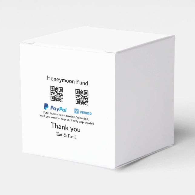 Caja Para Regalos Honeymoon Fund PayPal Venmo código QR gracias (Costado Anverso)