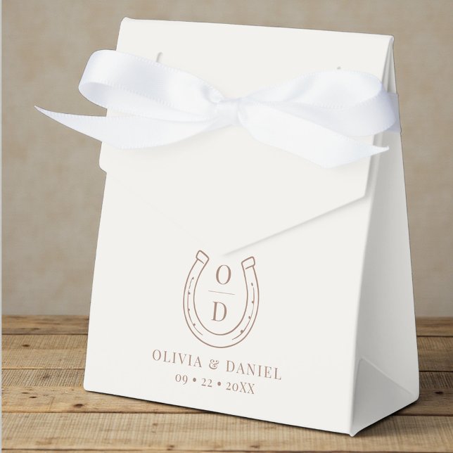 Caja Para Regalos Horseshoe Western Country Brown Monogram Wedding (Subido por el creador)