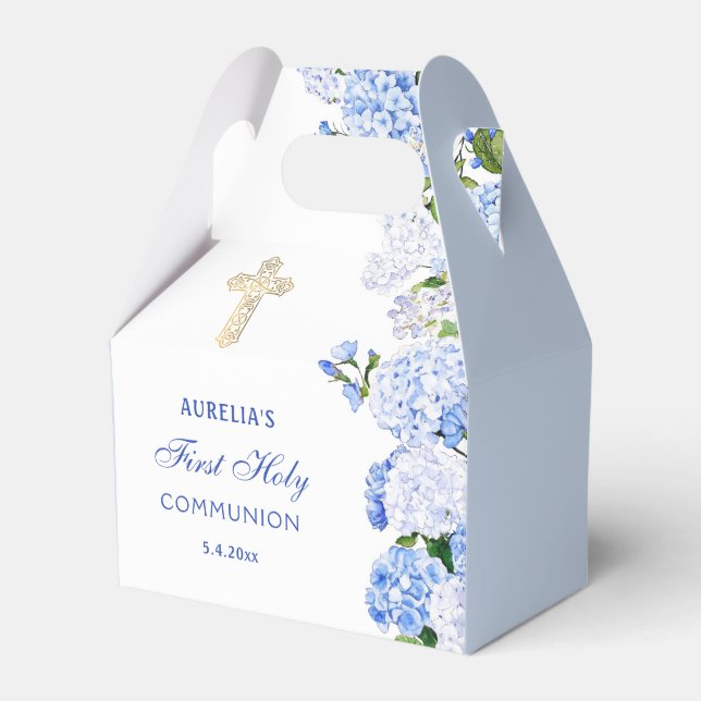 Caja Para Regalos Hortensia Azul Primera Comunión Gable (Front Side)