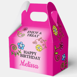 Caja Para Regalos Hot Pink Hand-drawn Wildflowers 5"w x 3"l x 6.5"h