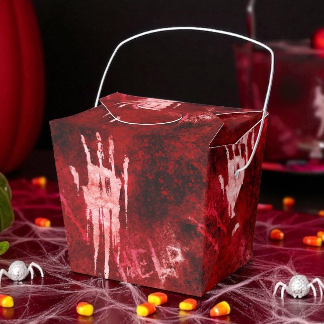 Caja Para Regalos Huella Sangrienta, Fiesta de horror, Asombroso (Bloody handprint favor box creepy, gore-filled fun for Halloween, zombies, and horror parties.)