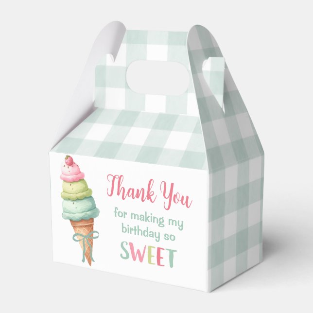 Caja Para Regalos Ice Cream Blue Bow Gingham Birthday Party (Front Side)