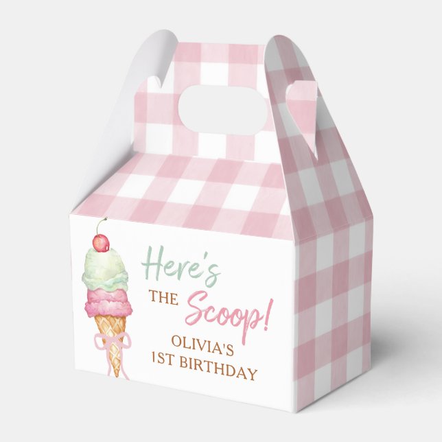 Caja Para Regalos Ice Cream Pink Bow Gingham Birthday Party (Front Side)