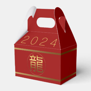 Caja Para Regalos Ideograma Dorado Año del Dragón Chino Fachada Come