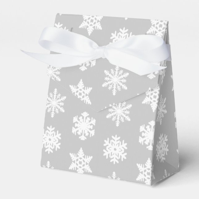 Caja Para Regalos Ikat Snowflakes - gris plateado y blanco (Front Side)