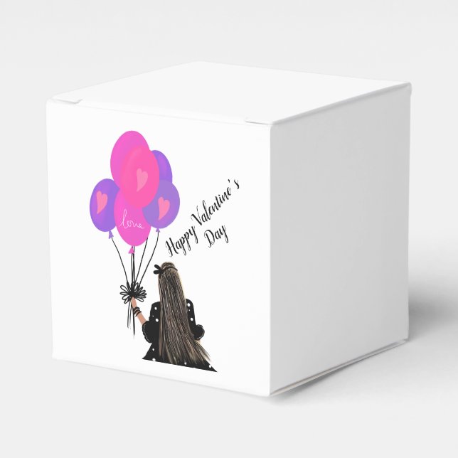 Caja Para Regalos Ilustracion Chica de Moda de globo día de San Vale (Costado Anverso)
