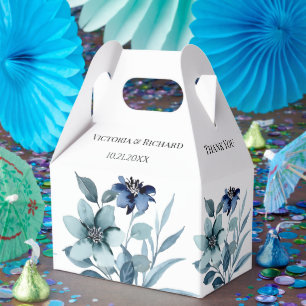 Caja Para Regalos Ilustración de Acuarela Rústica Ramo Floral Azul