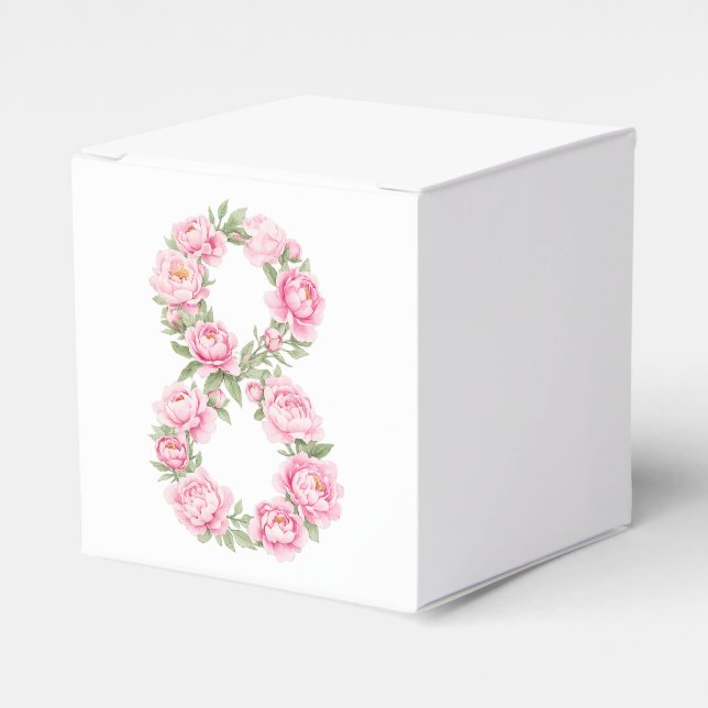 Caja Para Regalos Ilustración de Flor de Peonía Elegante para el 8 d (Costado Anverso)