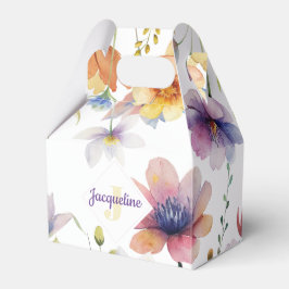 Caja Para Regalos Ilustración de flor silvestre colorida con monogra