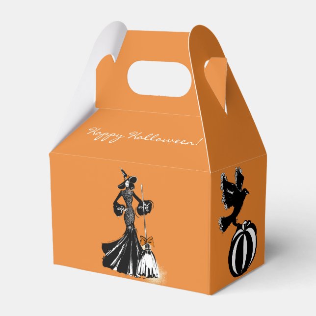 Caja Para Regalos ilustración de moda de halloween con escoba (Reverso)