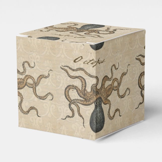 Caja Para Regalos Ilustracion Octopus Kraken Vintage (Costado Anverso)