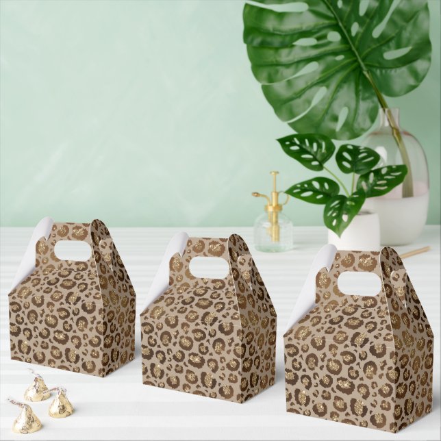Caja Para Regalos Impresión de leopardo Purpurina de oro marrón (Múltiple)