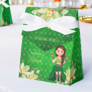 Caja Para Regalos Indian wedding Mehndi green cartoon favor