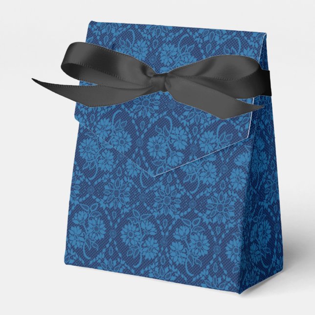 Caja Para Regalos Indigo Blue Floral Faux Lace Pattern (Front Side)