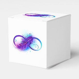 Caja Para Regalos Infinito con plumas púrpura