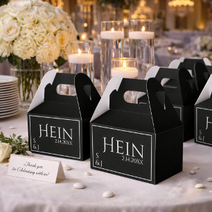 Caja Para Regalos Iniciales de fecha de boda en negro Monograma
