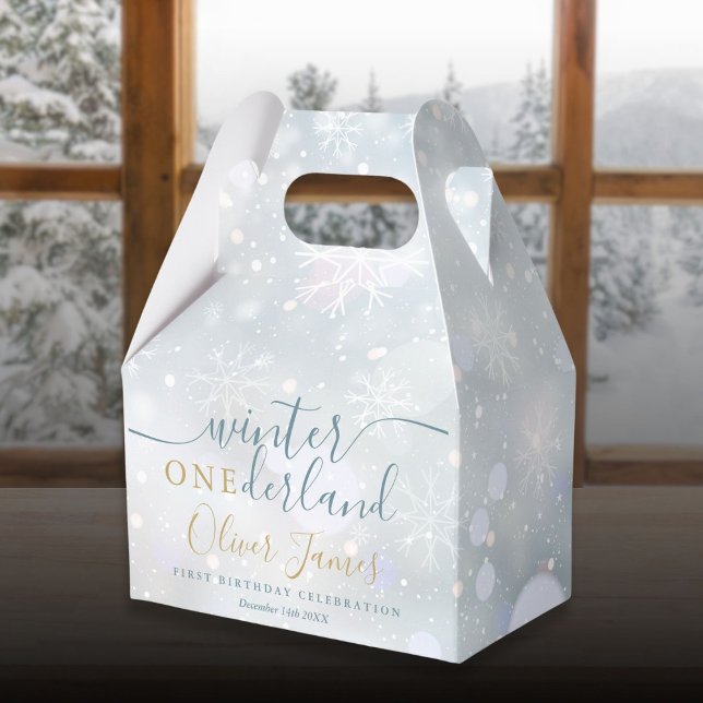 Caja Para Regalos Invierno De Oro Y Azul De Primer Cumpleaños (Winter Onederland 1st Birthday Blue And Gold Favor Boxes)