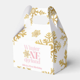 Caja Para Regalos Invierno Onederland Copo de Nieve Rosa Cumpleaños